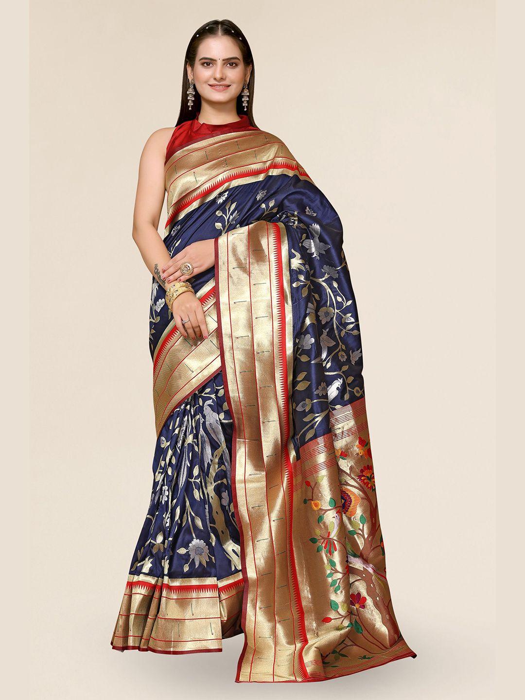 divastri floral woven design zari silk blend paithani saree