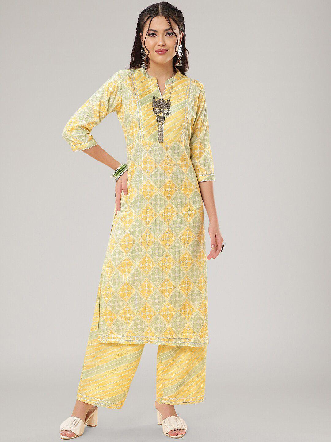 divastri geometric printed mandarin collar straight kurta & palazzos