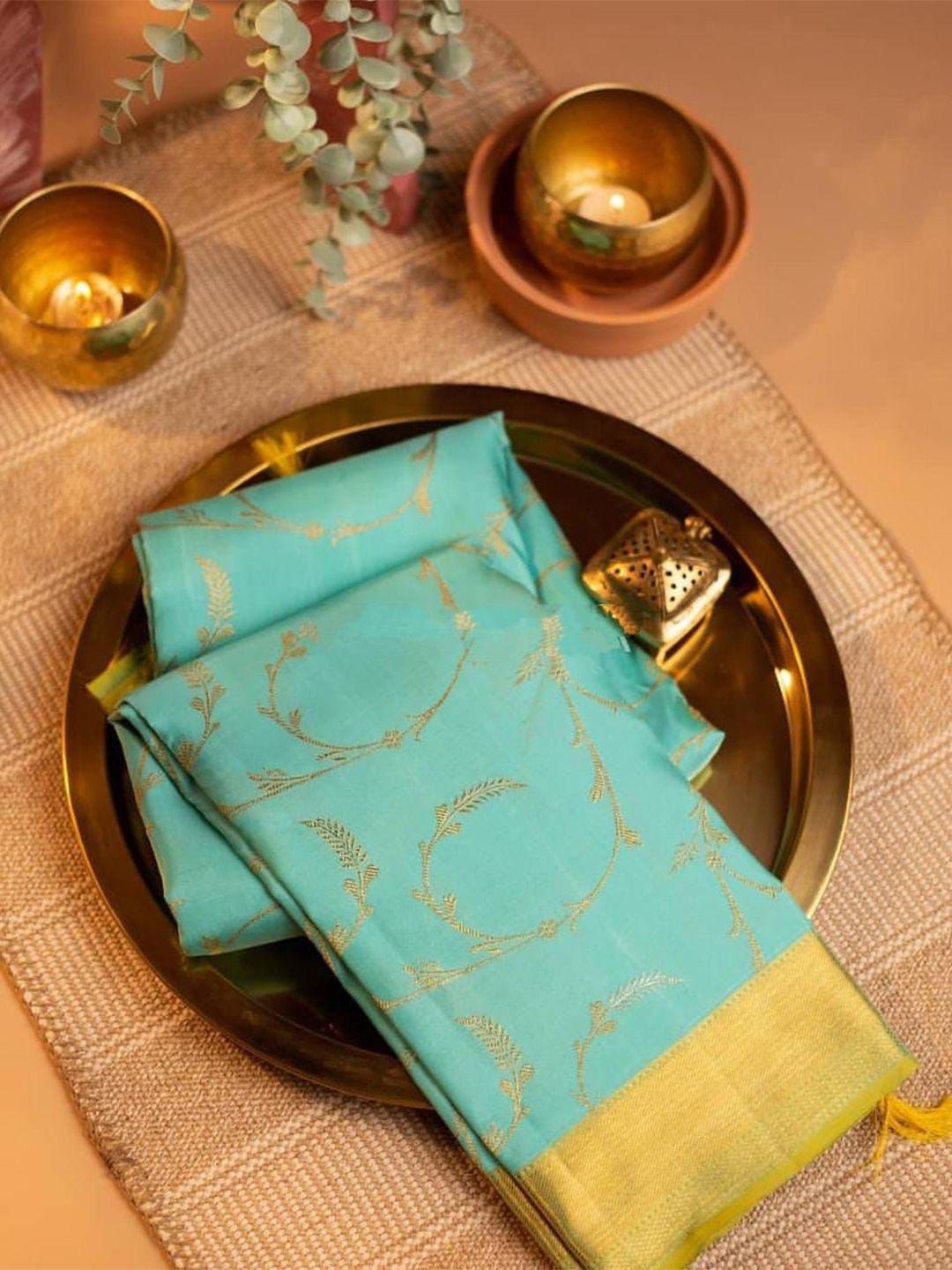 divastri green & gold-toned woven design zari banarasi saree