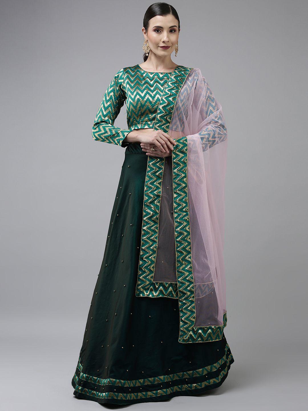 divastri green & gold-toned woven semi-stitched lehenga & unstitched blouse with dupatta