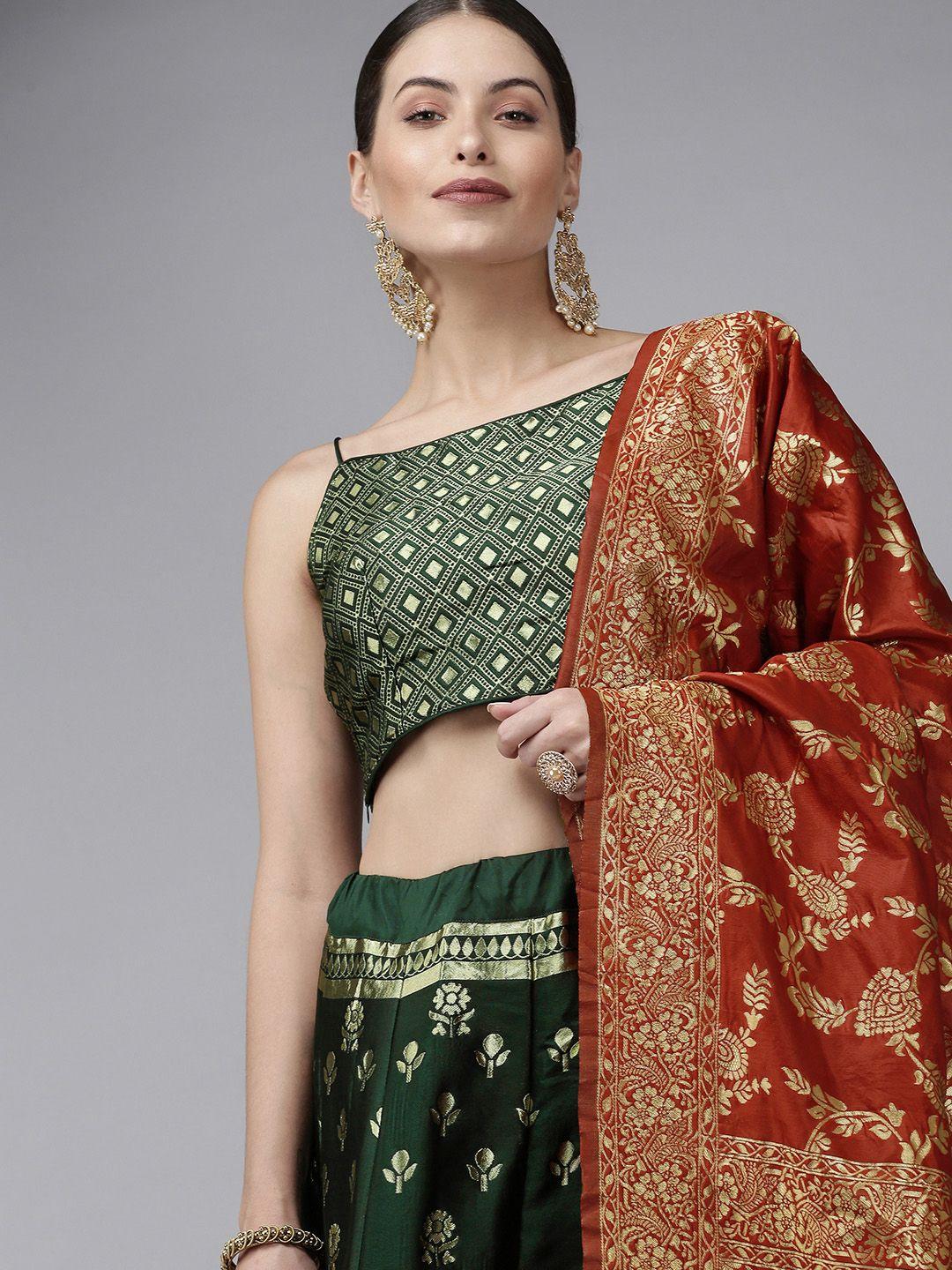 divastri green & red ready to wear lehenga & unstitched blouse with dupatta