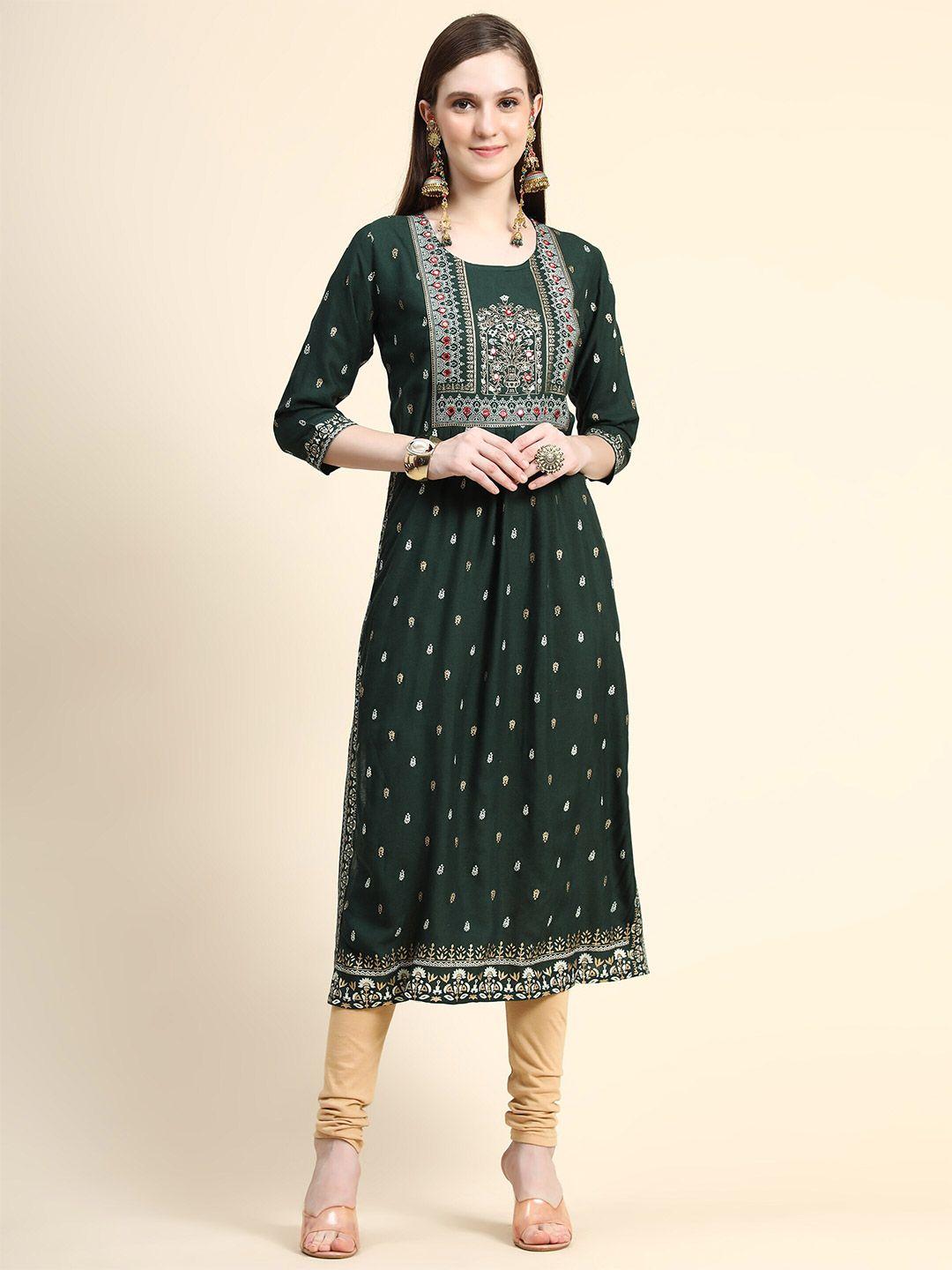 divastri green floral printed pleated kurta