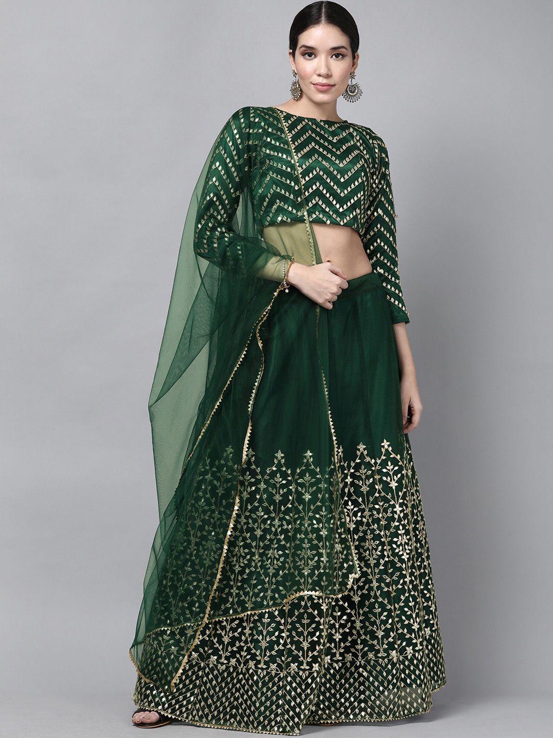 divastri green thread work semi-stitched lehenga & unstitched blouse with dupatta