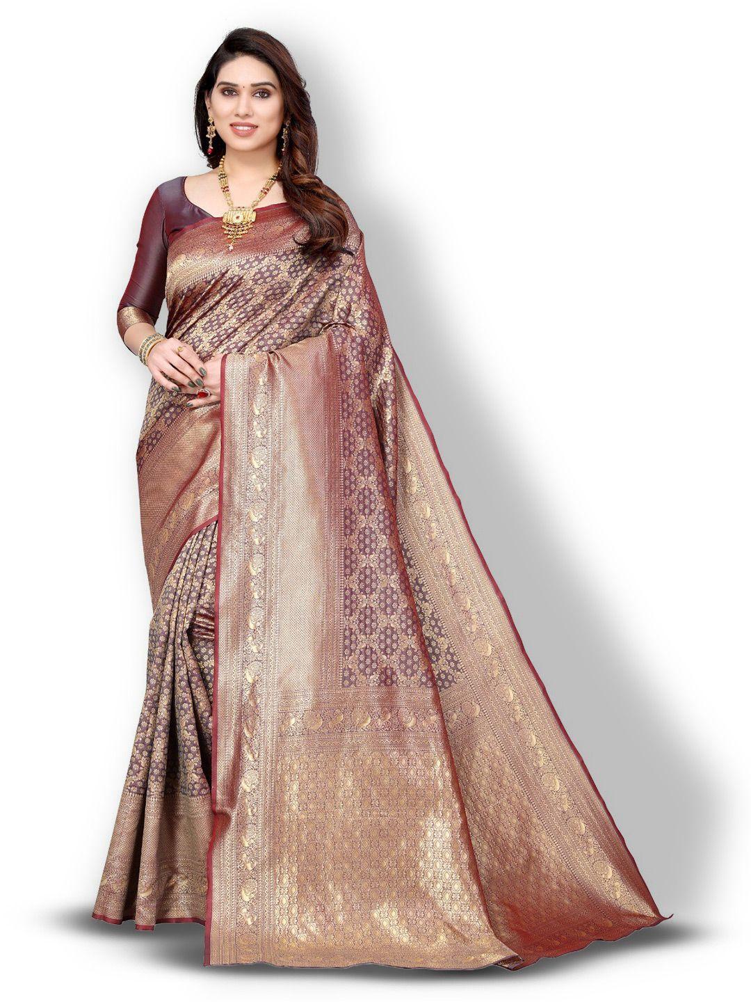 divastri grey & gold-toned ethnic motifs zari silk cotton banarasi saree