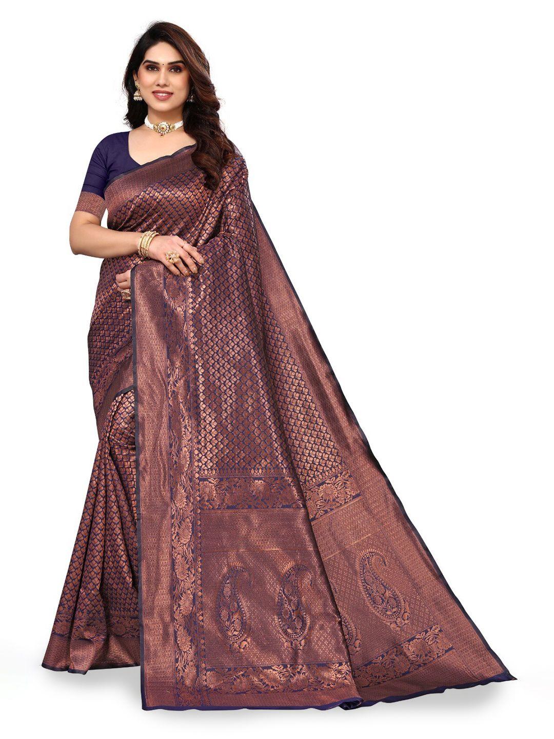 divastri navy blue & gold-toned woven design zari silk cotton banarasi saree