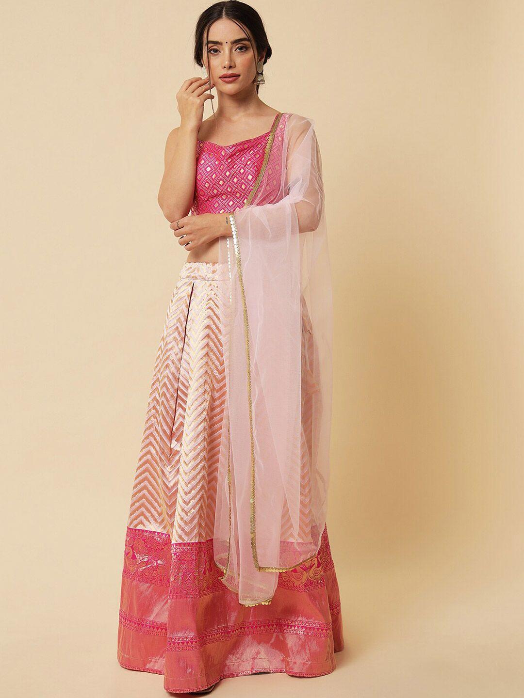 divastri pink & cream-coloured embellished ready to wear lehenga & unstitched blouse with dupatta