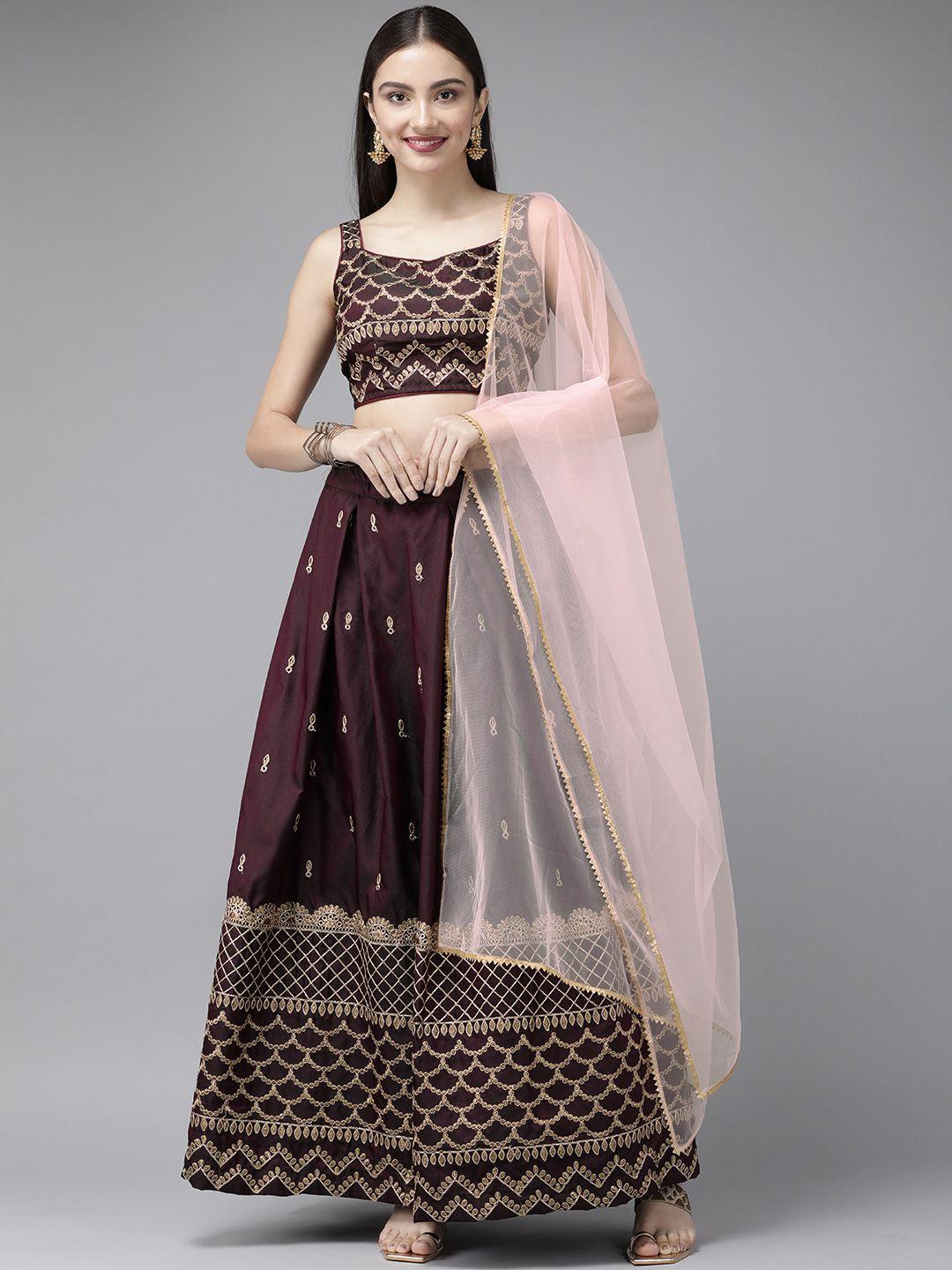 divastri purple & golden embroidered ready to wear lehenga & blouse with dupatta