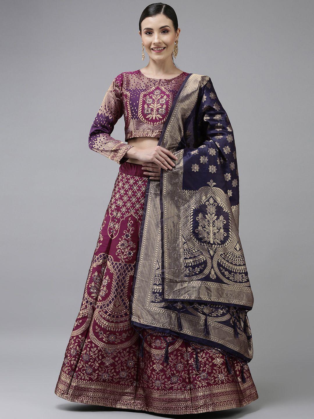 divastri purple & navy blue sequinned semi-stitched lehenga & unstitched blouse with dupatta