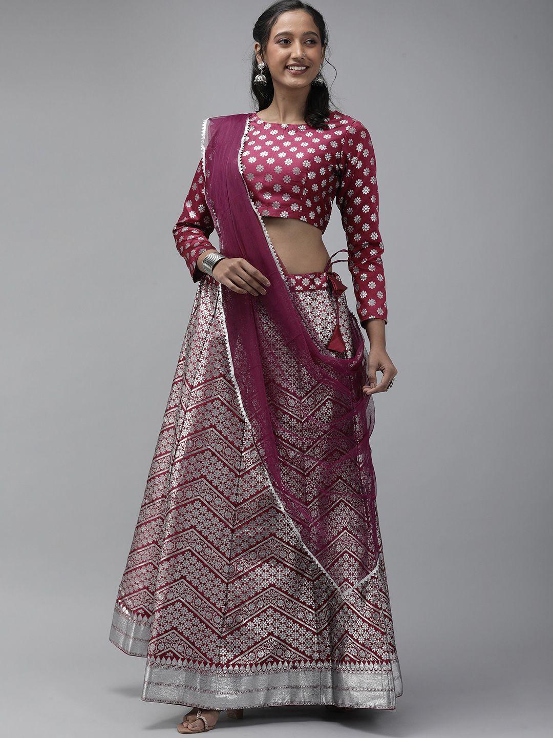 divastri purple & silver-toned unstitched lehenga & blouse with dupatta