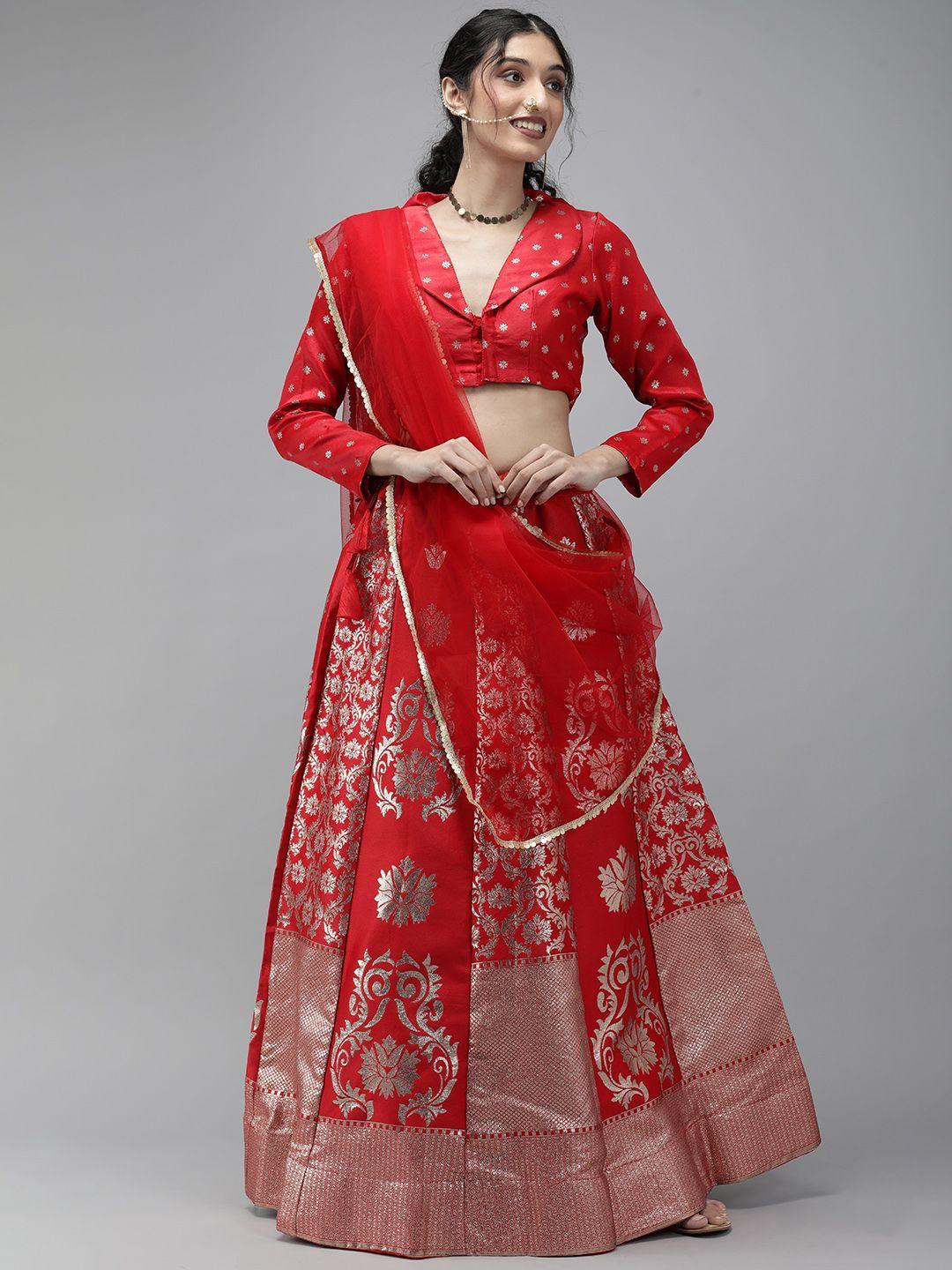 divastri red & silver unstitched lehenga & blouse with dupatta