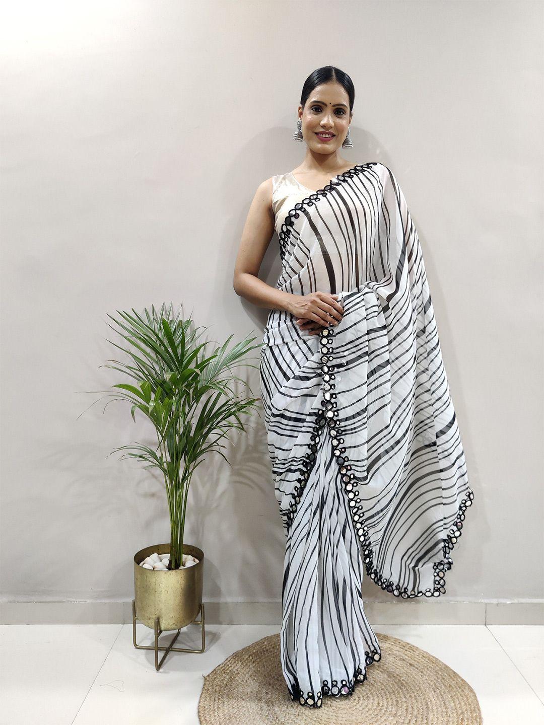 divastri striped mirror work pure georgette block print saree