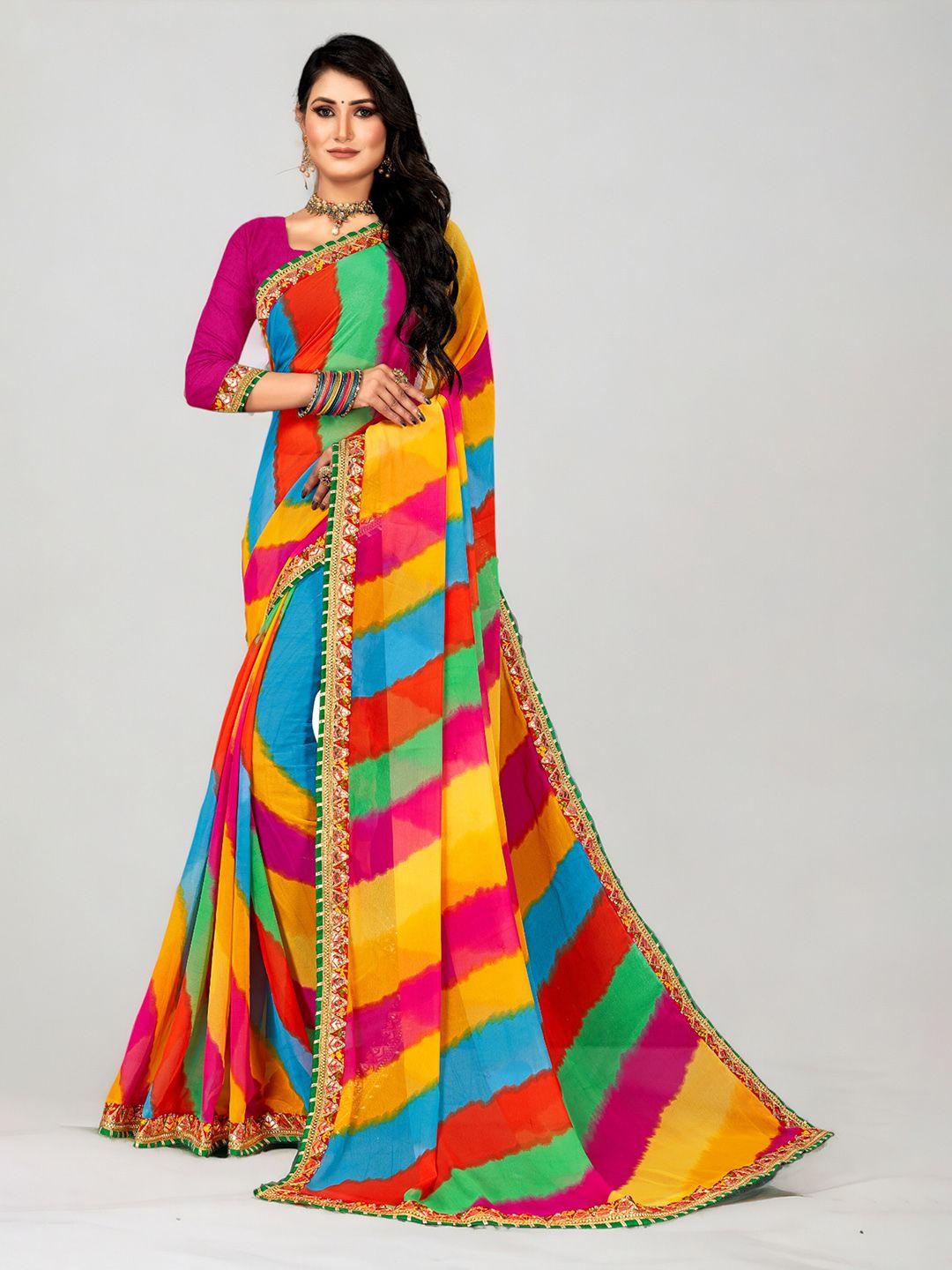 divastri striped printed embroidered pure georgette leheriya saree