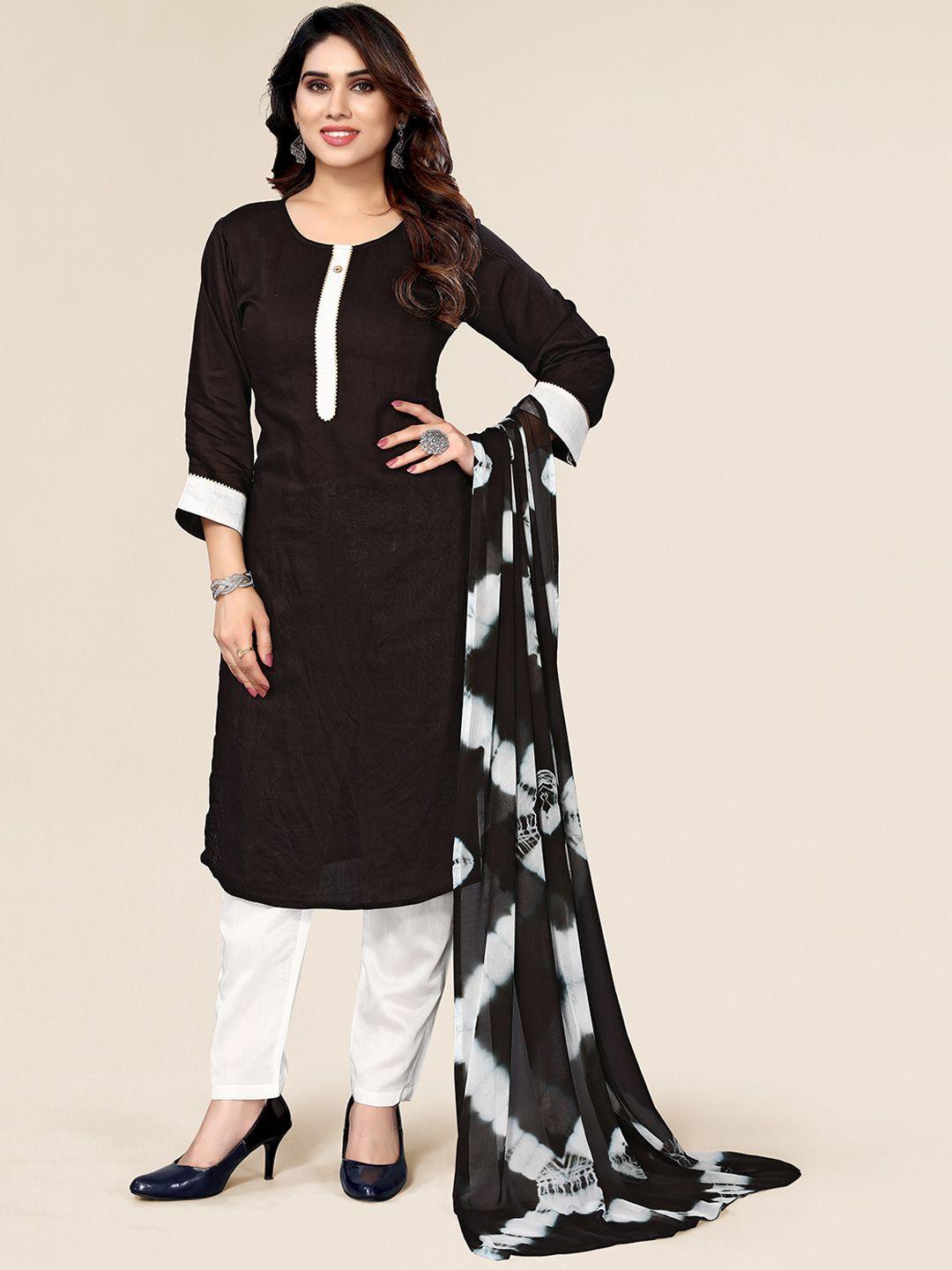 divastri women black regular chanderi cotton kurti with trousers & with dupatta