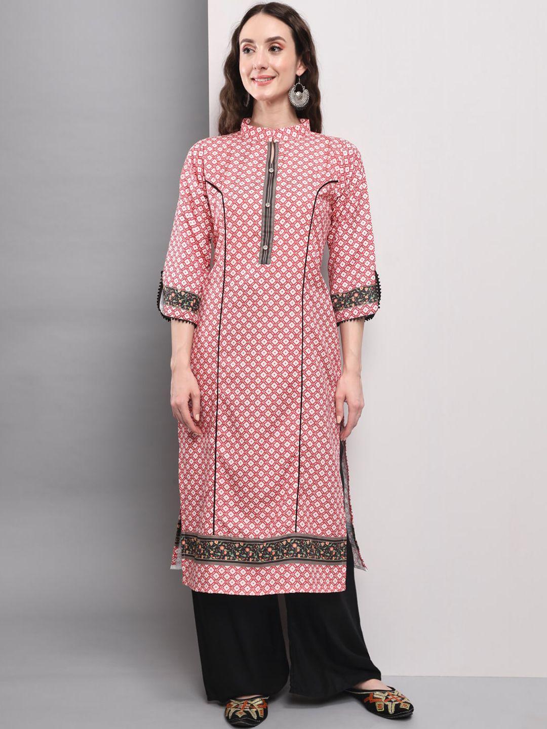 divastri women geometric printed thread work floral kurta