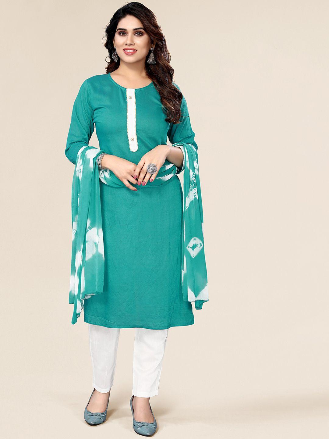 divastri women green regular chanderi cotton kurta with trousers & with dupatta