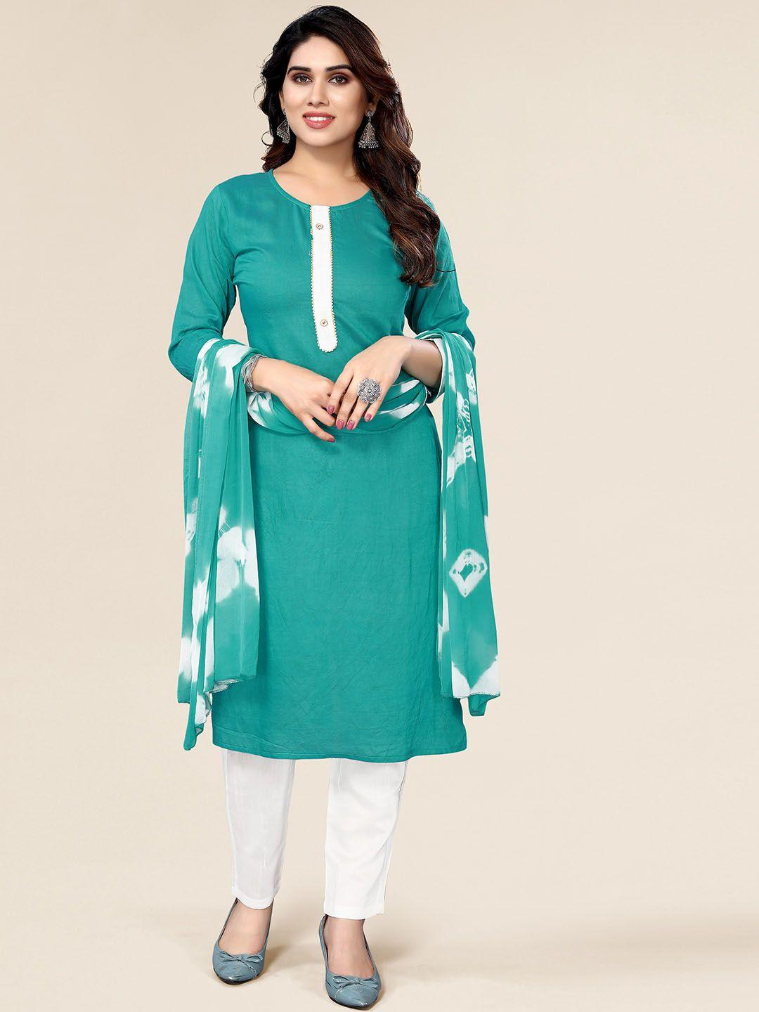 divastri women green regular chanderi cotton kurta with trousers & with dupatta