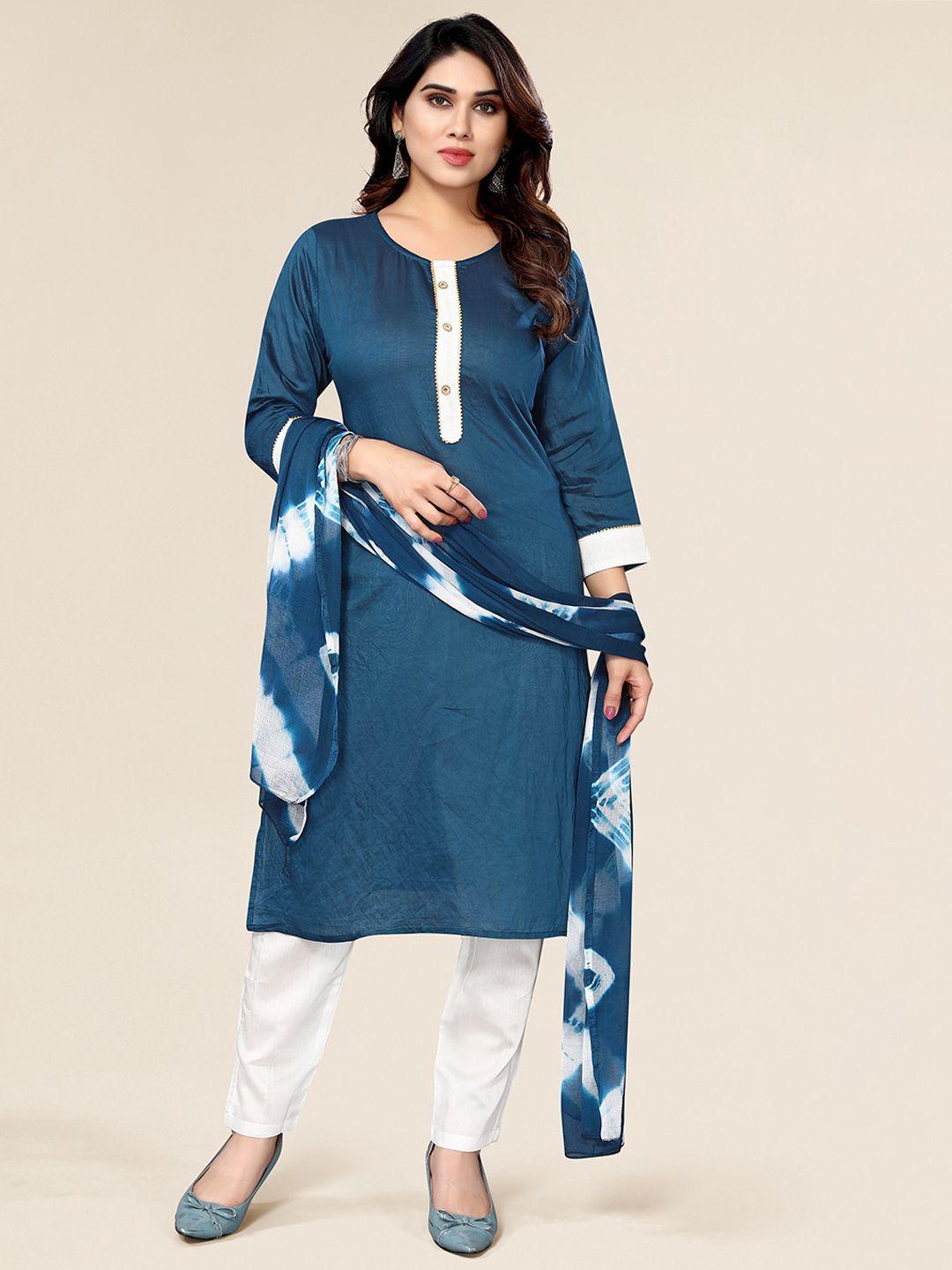 divastri women navy blue regular chanderi cotton kurta with trousers & with dupatta