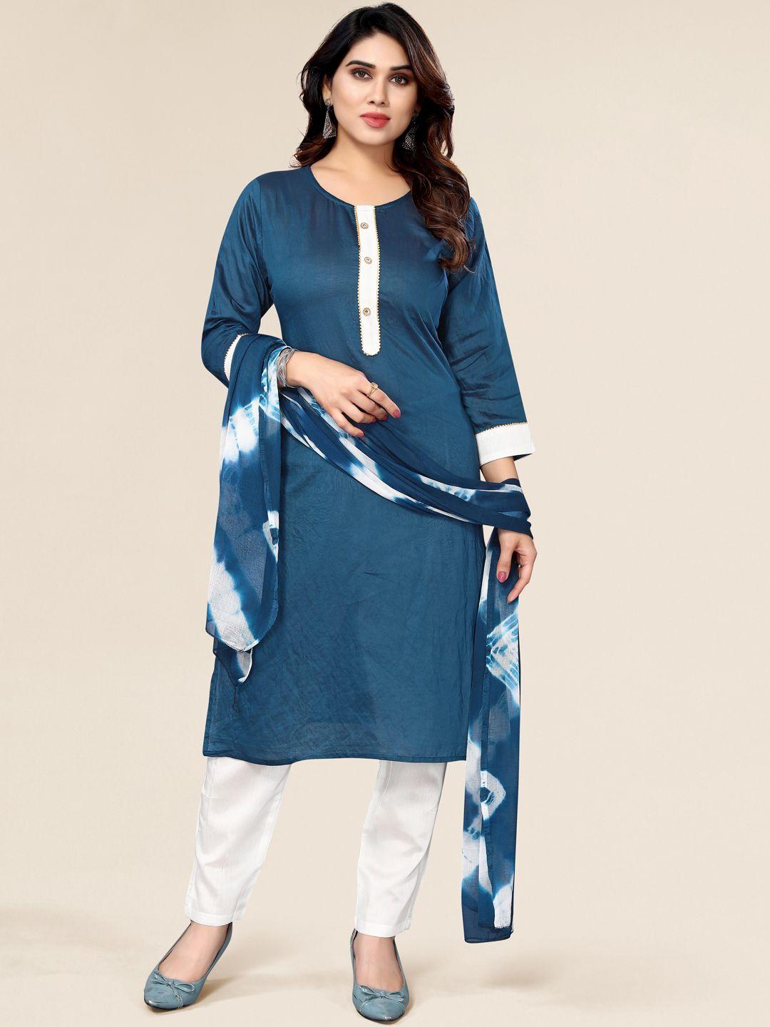 divastri women navy blue regular chanderi cotton kurta with trousers & with dupatta