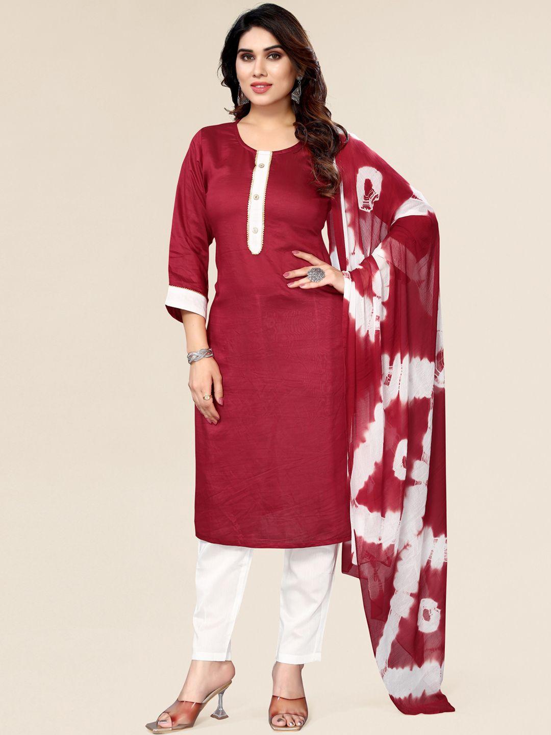 divastri women red regular chanderi cotton kurta with trousers & with dupatta