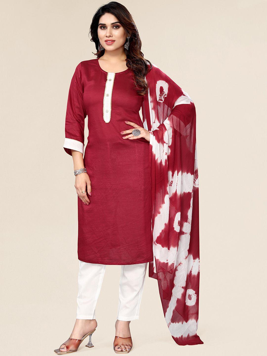 divastri women red regular chanderi cotton kurti with trousers & with dupatta