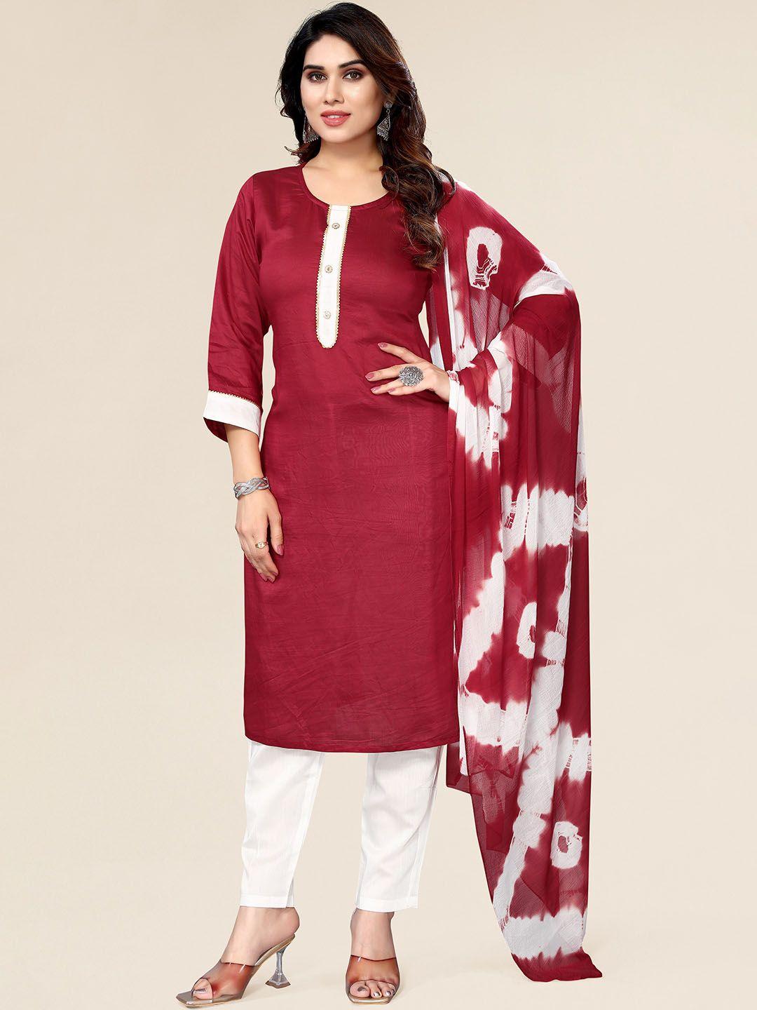 divastri women red regular gotta patti chanderi cotton kurti with trousers & with dupatta