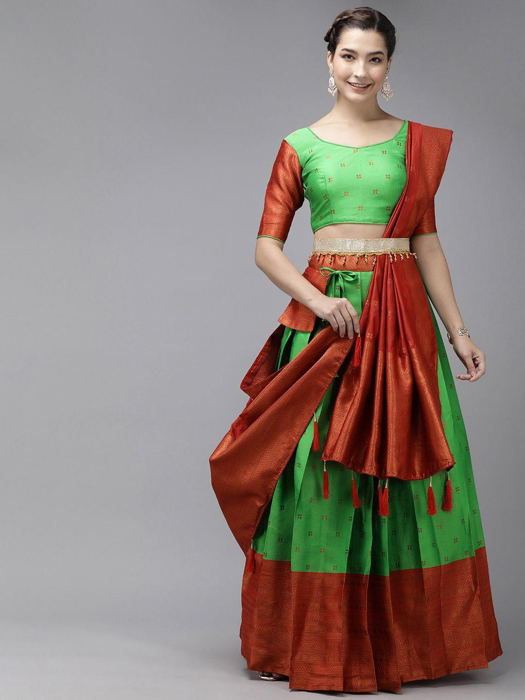 divastri woven design semi-stitched lehenga & unstitched blouse with dupatta