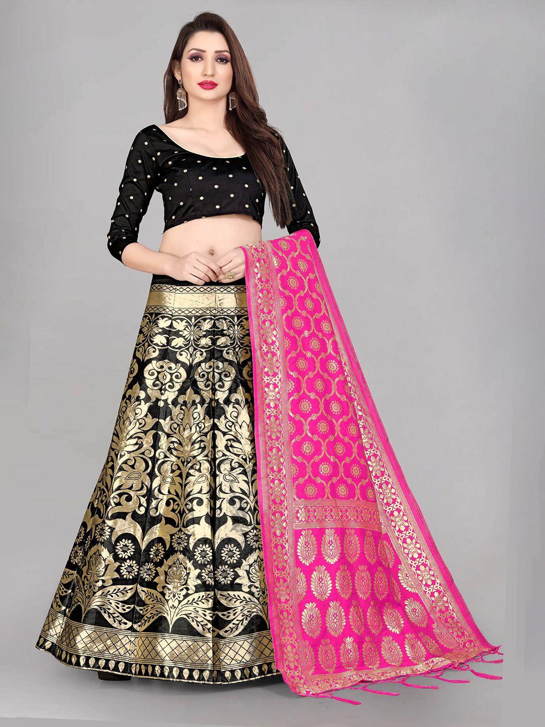 divastri woven design silk semi-stitched lehenga & unstitched blouse with dupatta