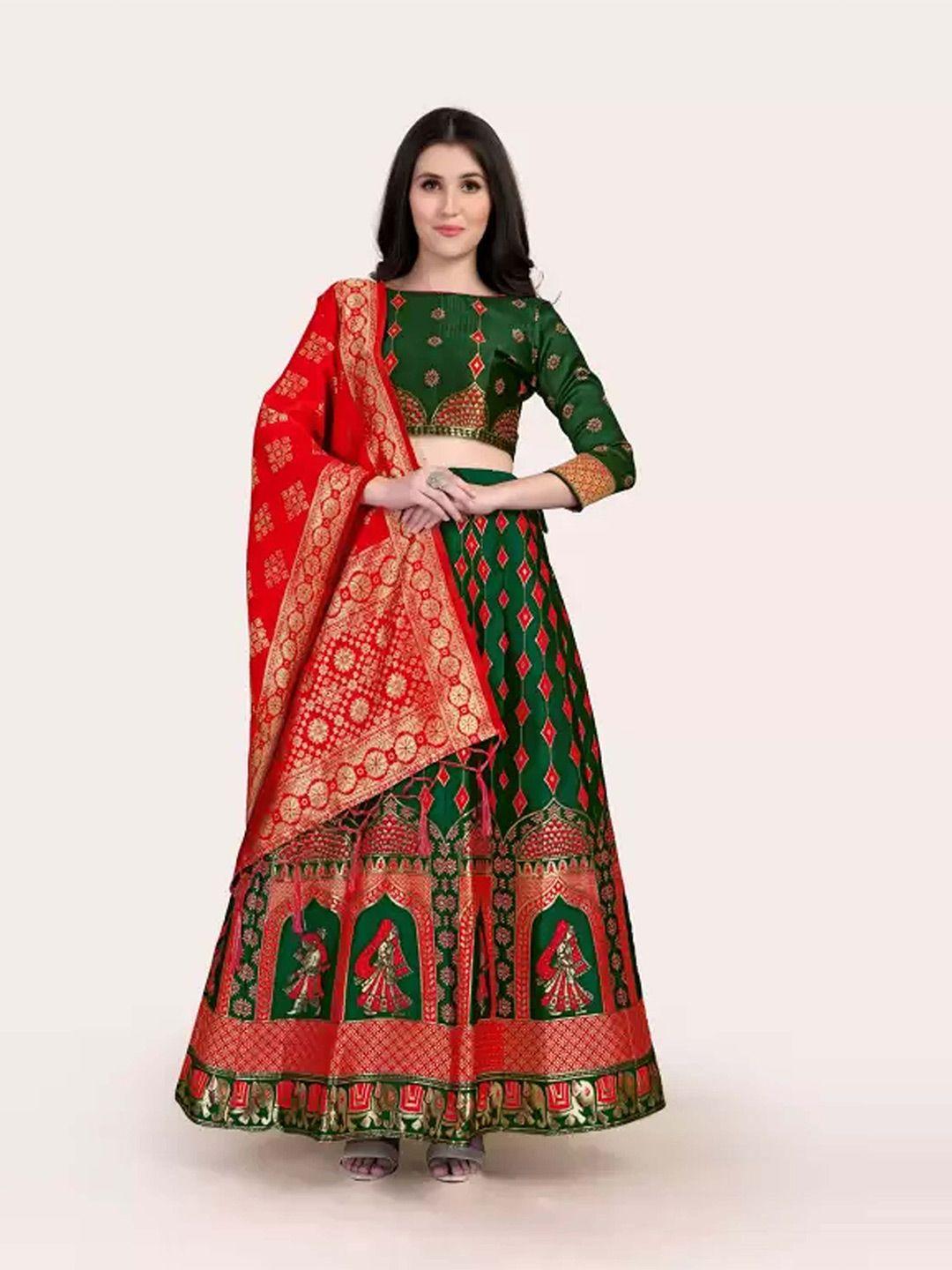 divastri woven design silk semi-stitched lehenga & unstitched blouse with dupatta