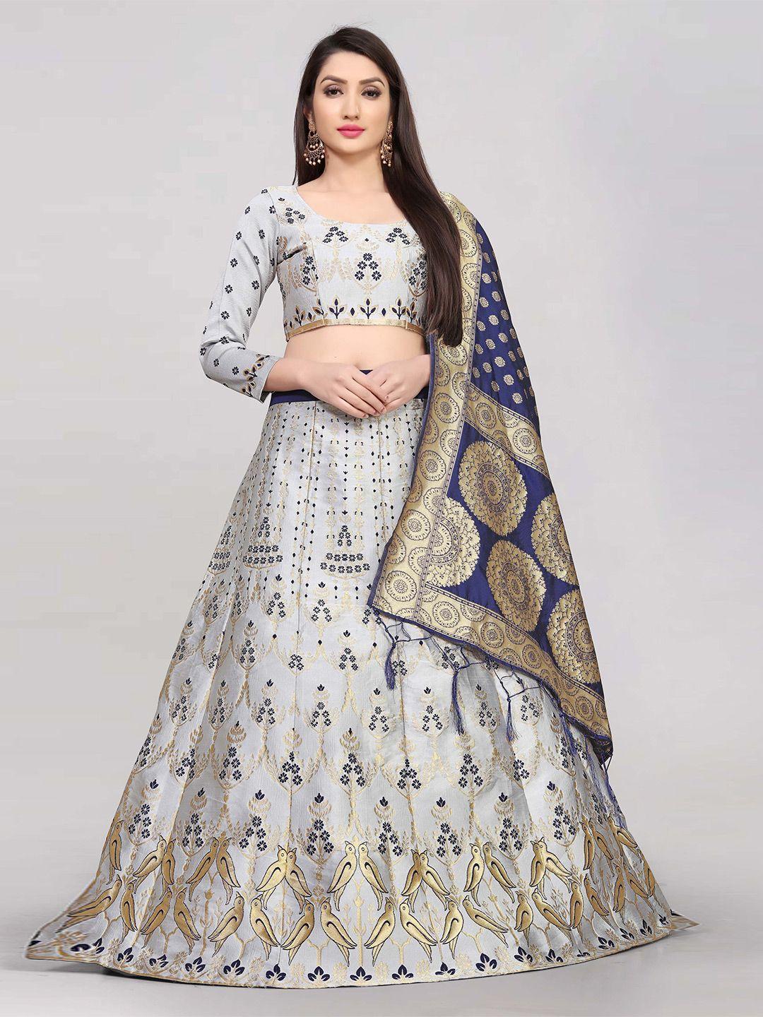 divastri woven design zari silk semi-stitched lehenga & unstitched blouse with dupatta