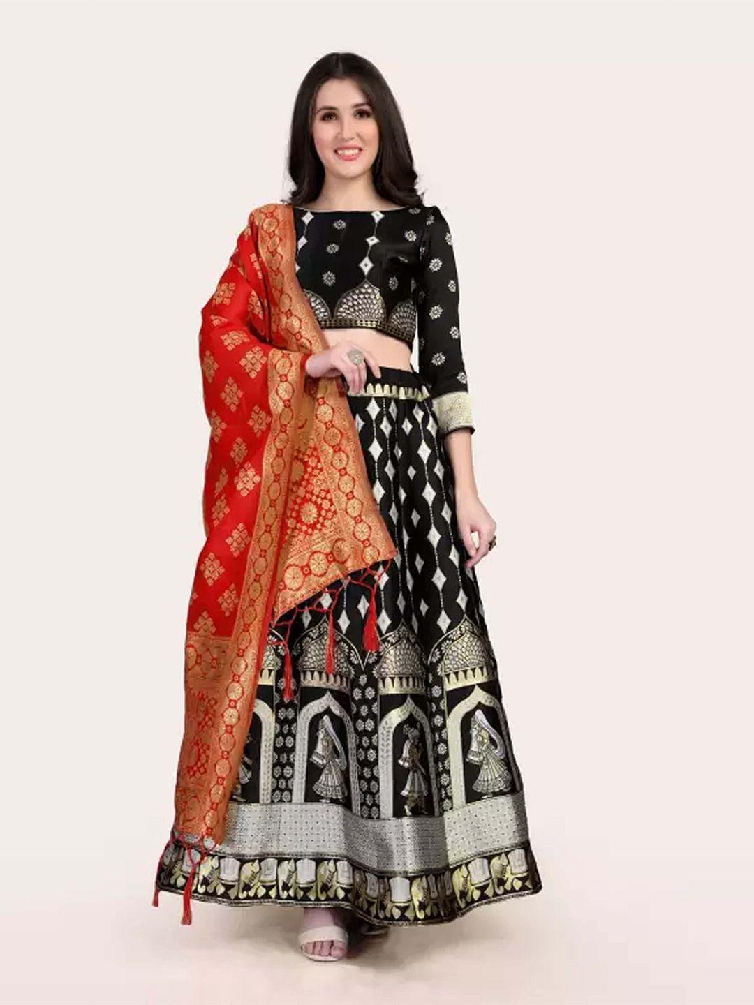 divastri woven designed semi-stitched lehenga & unstitched blouse with dupatta