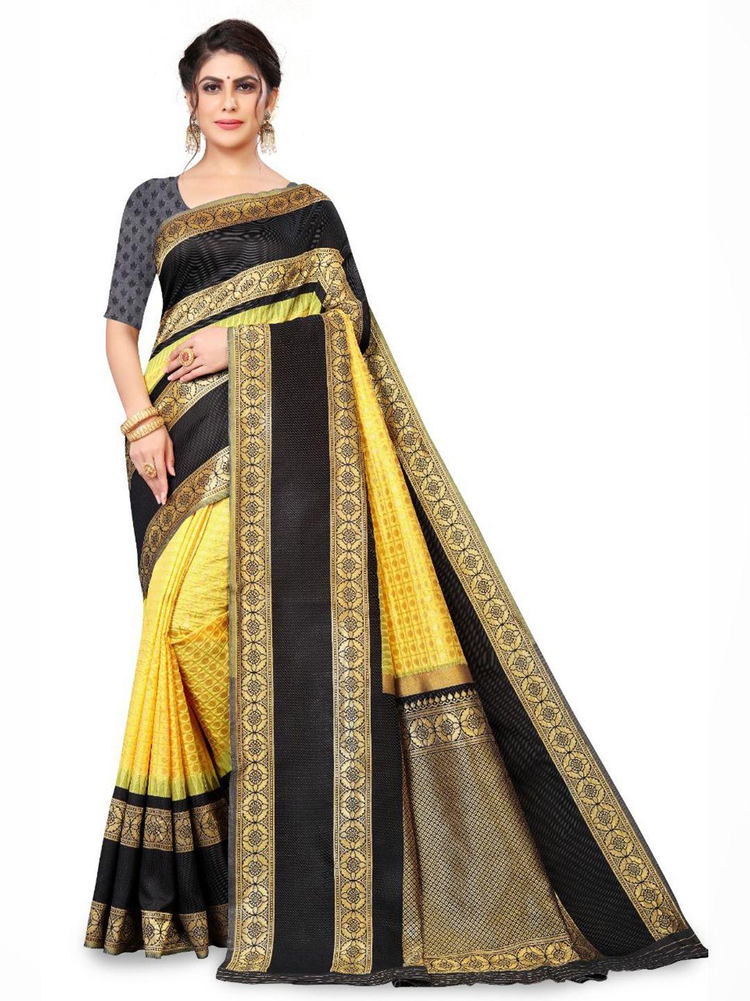 divastri yellow & black woven design zari banarasi saree