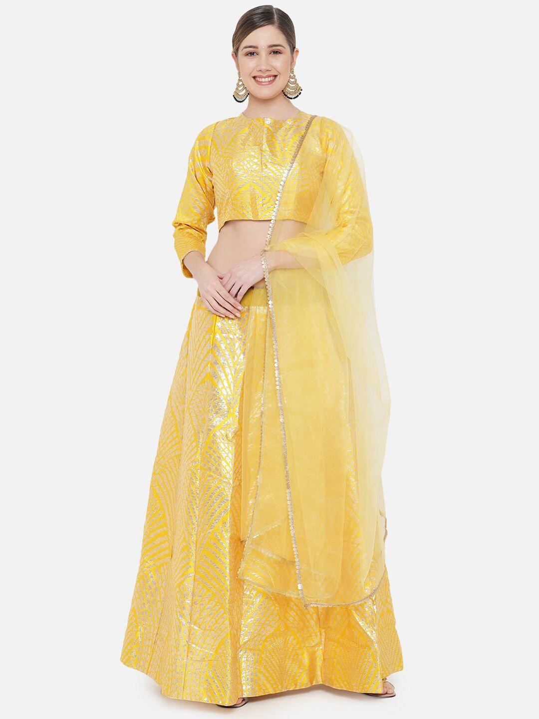 divastri yellow & gold woven design ready to wear lehenga & unstitched choli with dupatta