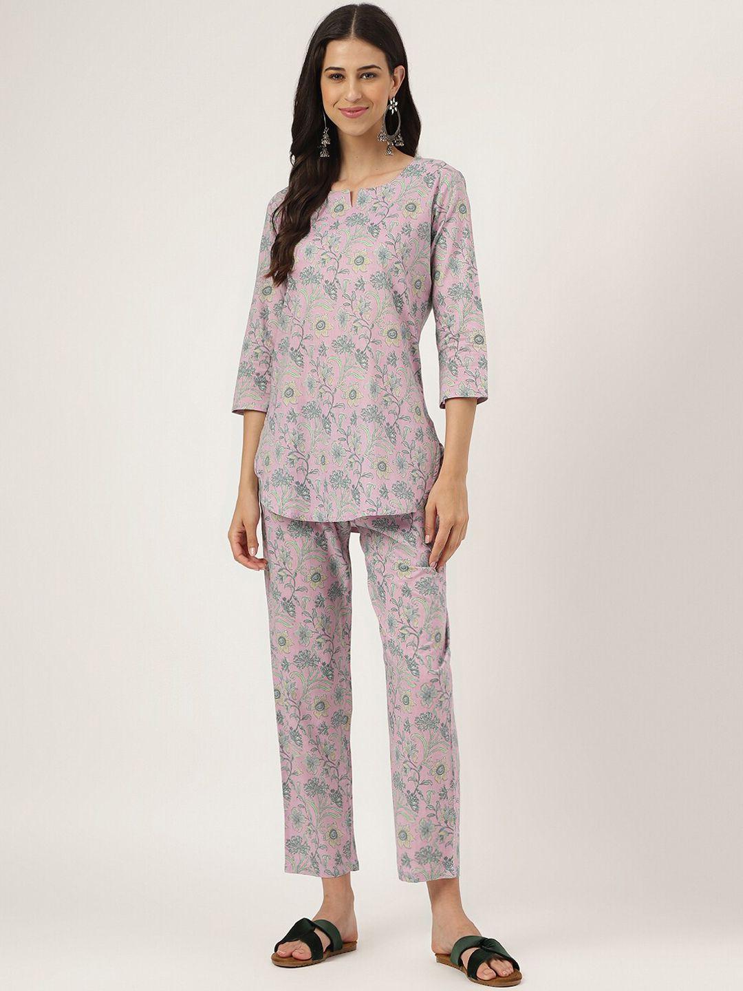 divena floral printed pure cotton night suit