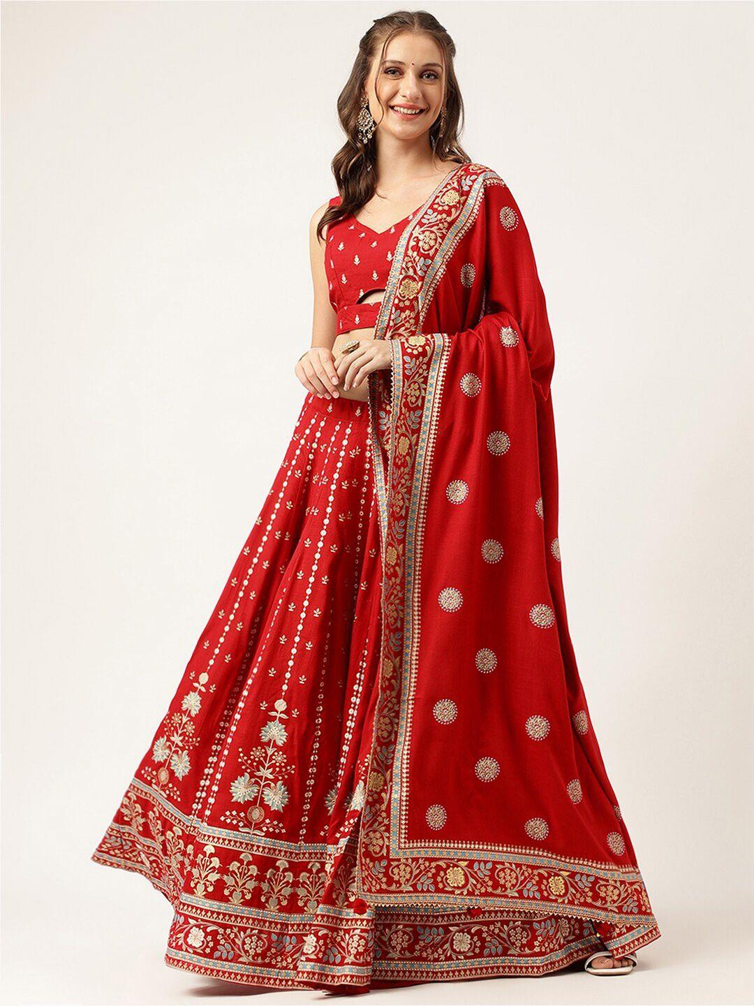 divena maroon & gold-toned khari print ready to wear lehenga & blouse with dupatta