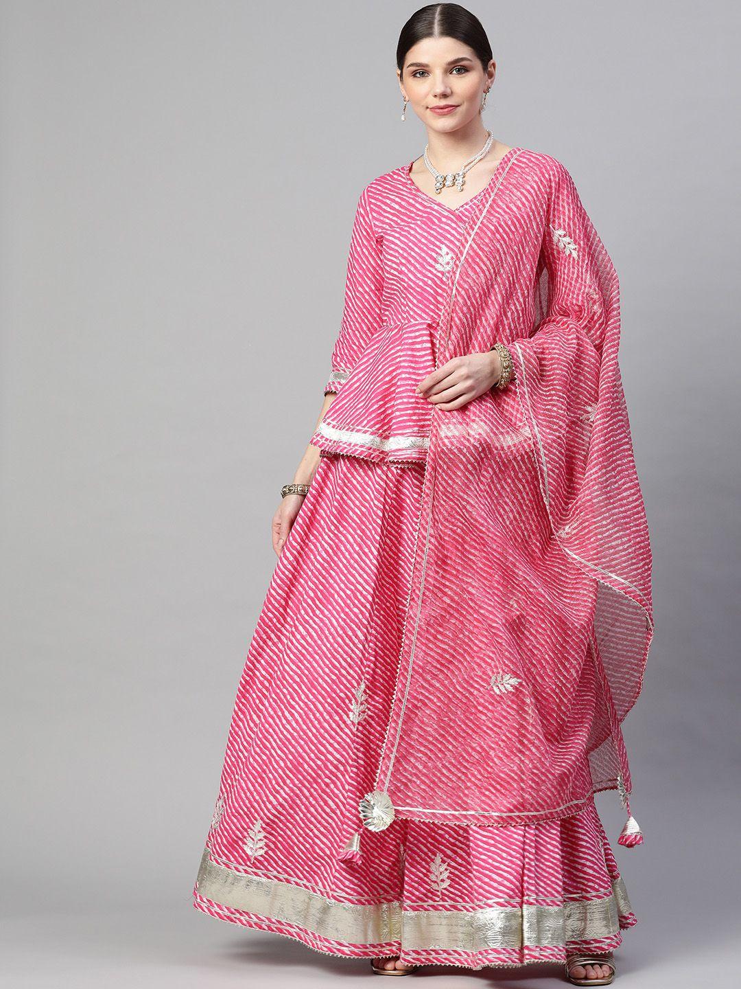 divena pink & white printed ready to wear lehenga & blouse with dupatta