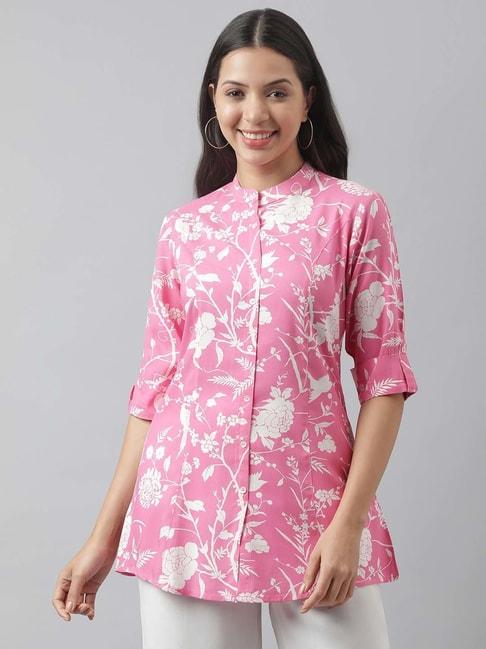 divena-pink-cotton-floral-print-tunic