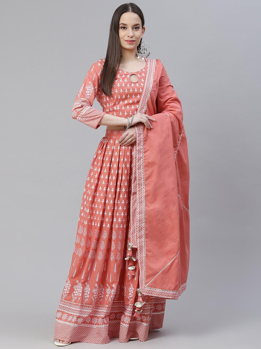 divena printed sequinned ready to wear cotton lehenga & blouse with dupatta