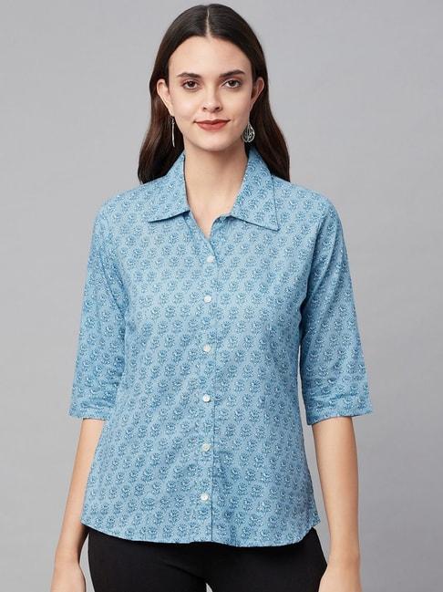 divena sky blue cotton printed shirt