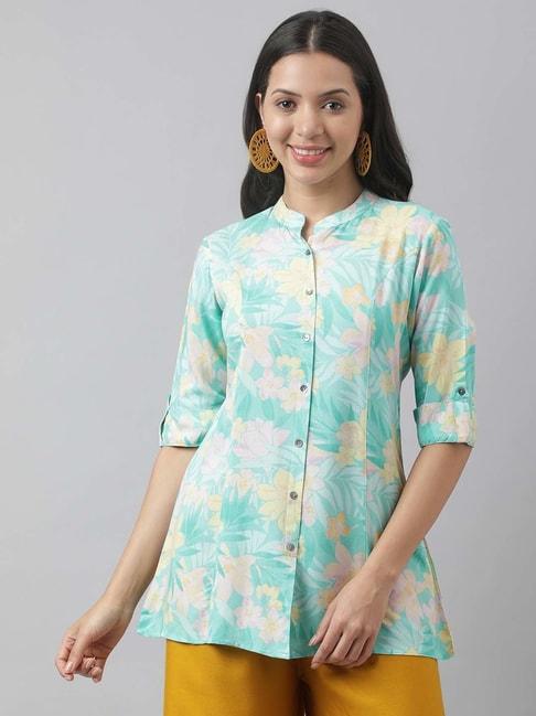 divena-turquoise-cotton-floral-print-tunic