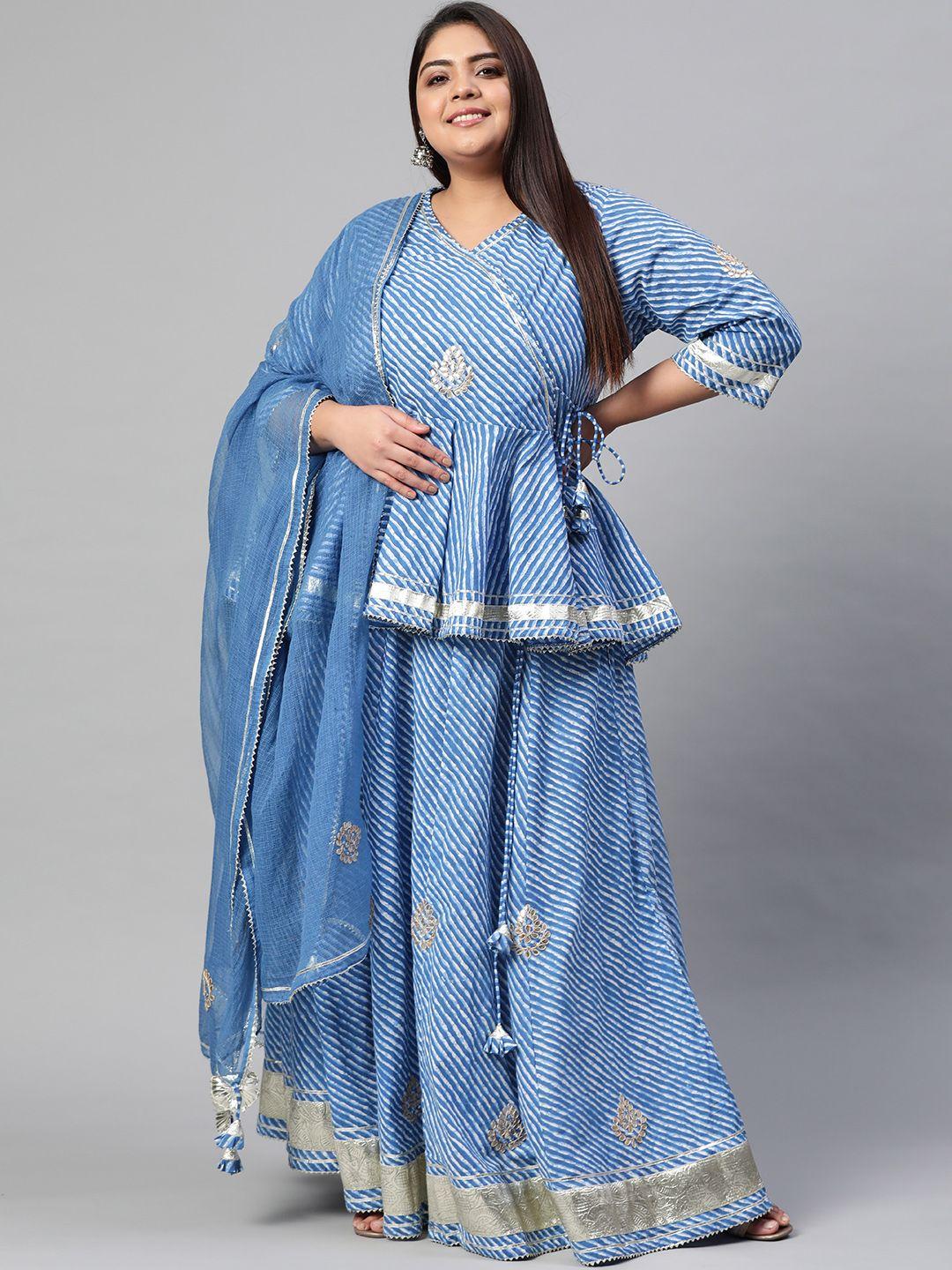divena women blue printed gotta patti lehriya ready to wear lehenga & blouse with dupatta