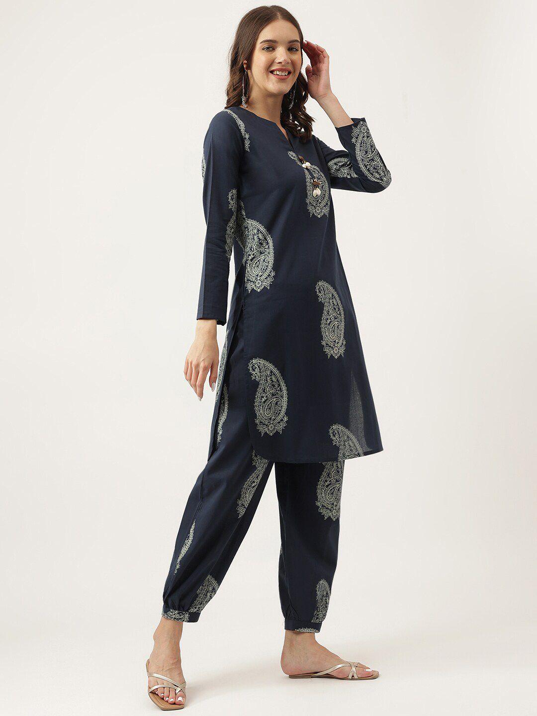 divena  paisley printed pure cotton straight kurta with trousers