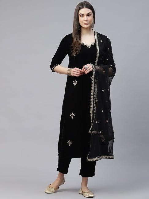divena black embellished kurta with pant & dupatta
