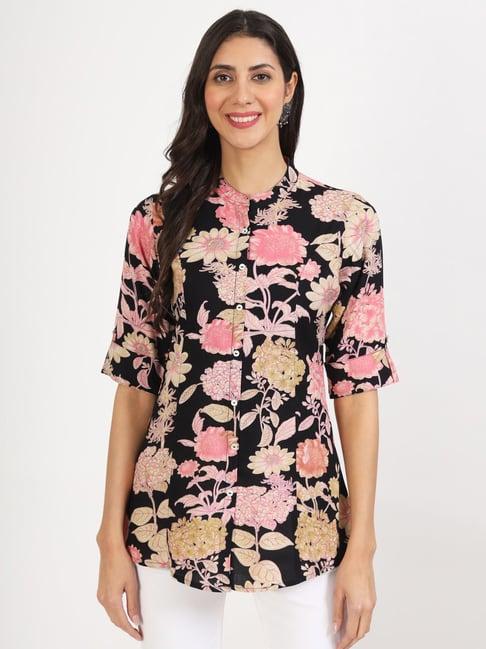 divena black floral print tunic