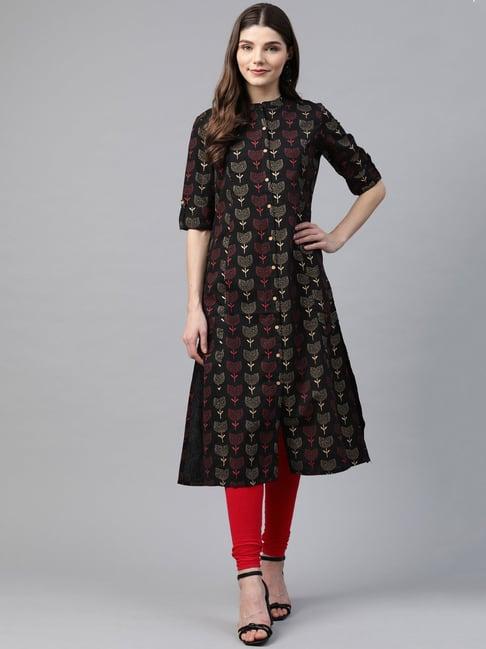 divena black printed a line kurta