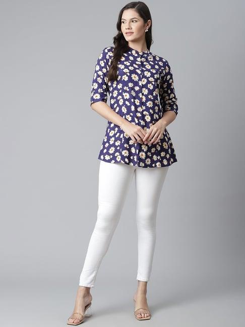 divena cotton navy blue floral top