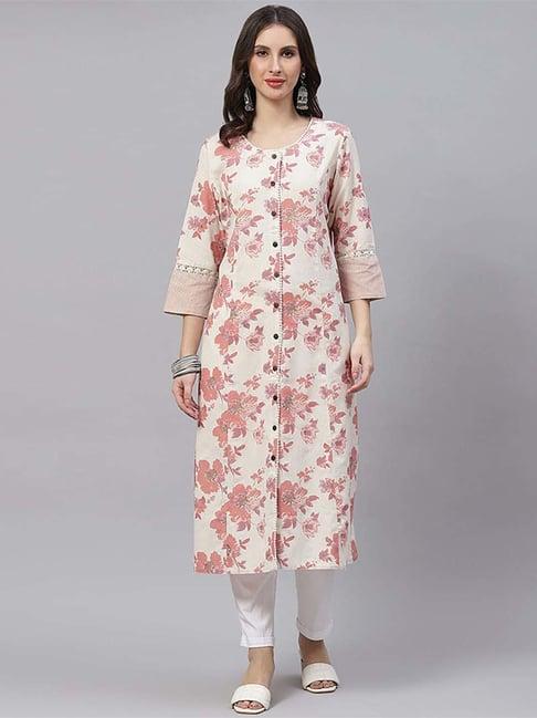 divena cream cotton floral straight kurta