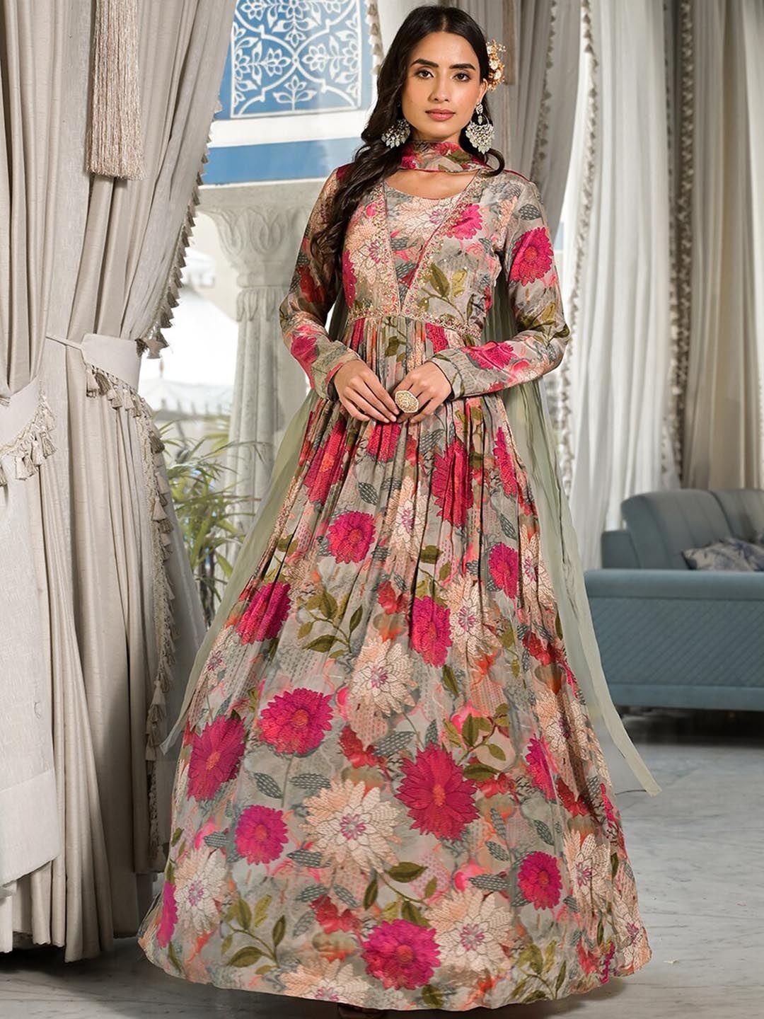 divena ditial printed maxi ethnic dress with dupatta