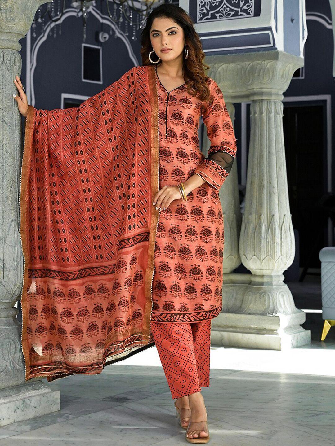 divena ethnic motifs printed chanderi silk kurta with trousers & dupatta