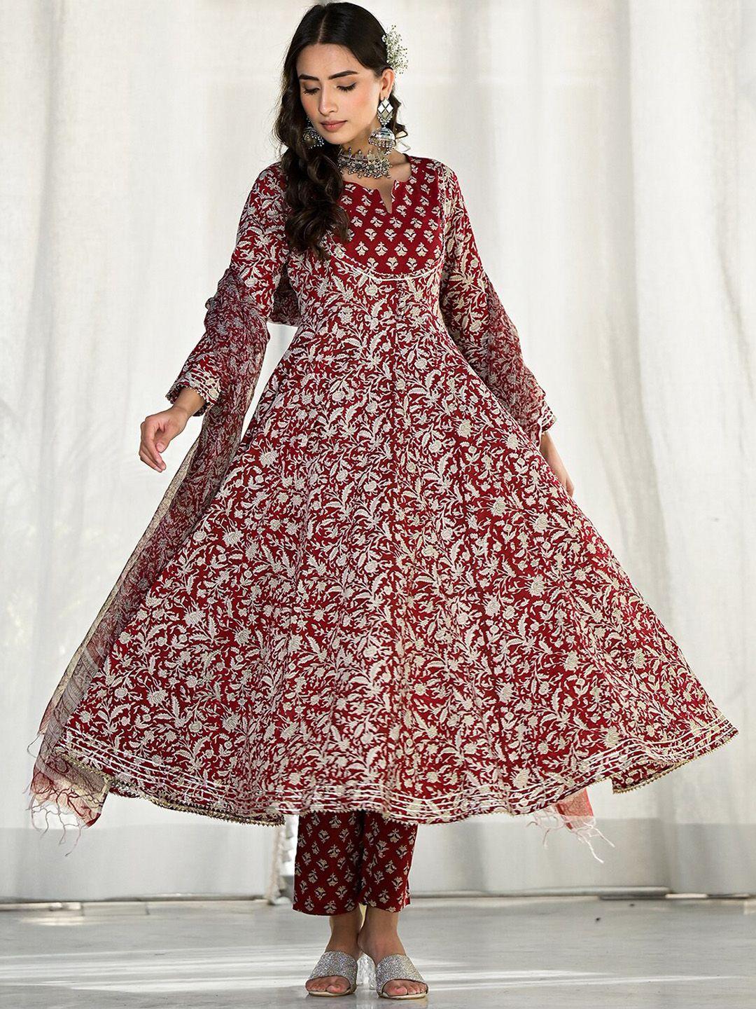 divena ethnic motifs printed regular cotton kurta with trousers & dupatta