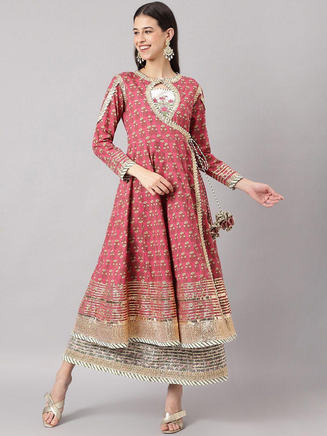 divena ethnic motifs printed sleeveless a-line cotton ethnic dress with jacket